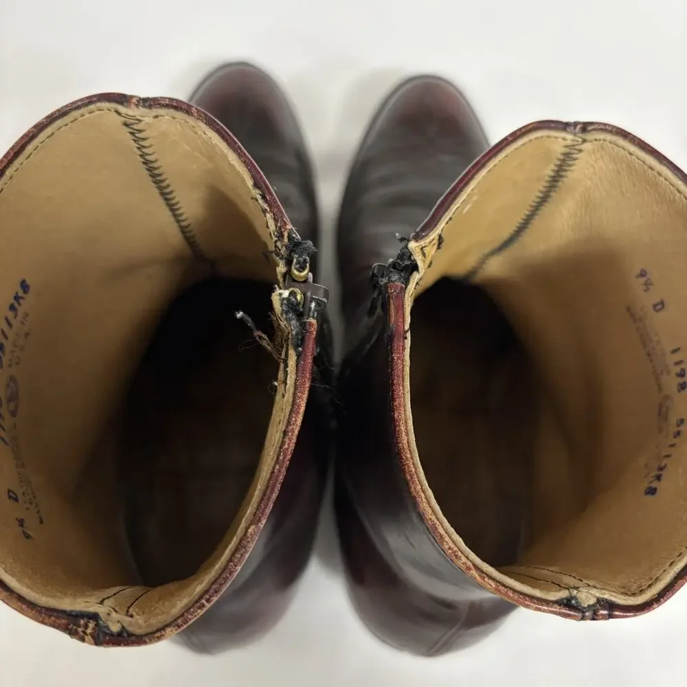 Vintage Wonder Walkers Mens 9.5 D Leather Western Boots USA Side Zip Oxblood